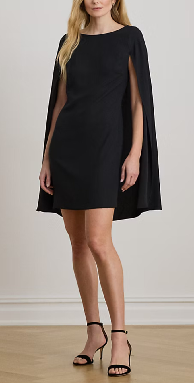 New Lauren Ralph Lauren cape Georgette dress Size 4 Black Cocktail Party Glam